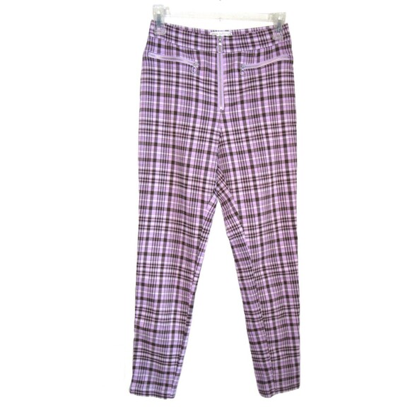 Urban Outfitters UO Pants Size 4 Pink Purple Brown Gingham Susie High Waist Zip - Picture 1 of 8